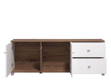 Merlot White Gloss and Warm Oak TV Unit Cabinet - 3443 Elegant Modern Design with Practical Storage - UK Luxury Furniture